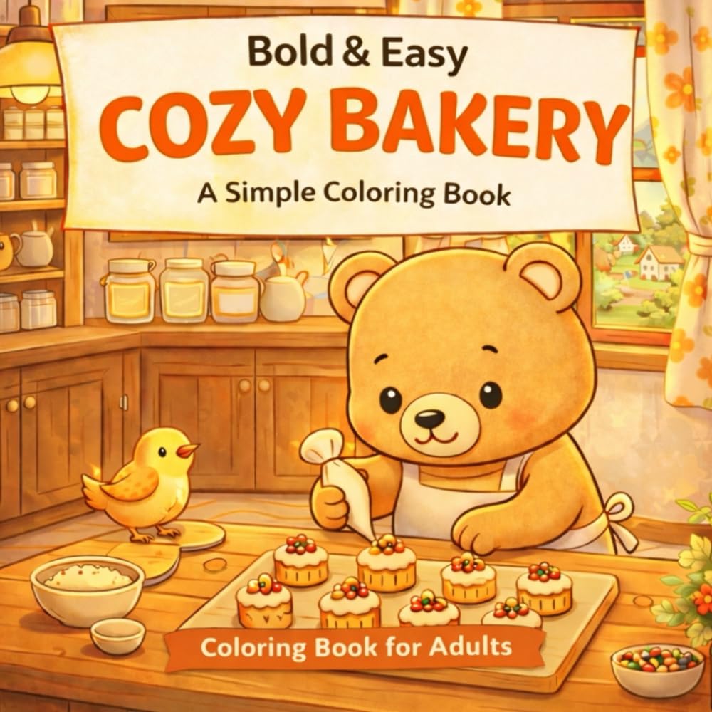 Bold & Easy Cozy Bakery: A Simple Coloring Book with Kawaii Animals and Sweet Treats for Stress Relief. Large Print Scenes for Adults, Seniors, and Teens (Plum Pie Panda Bold & Easy)