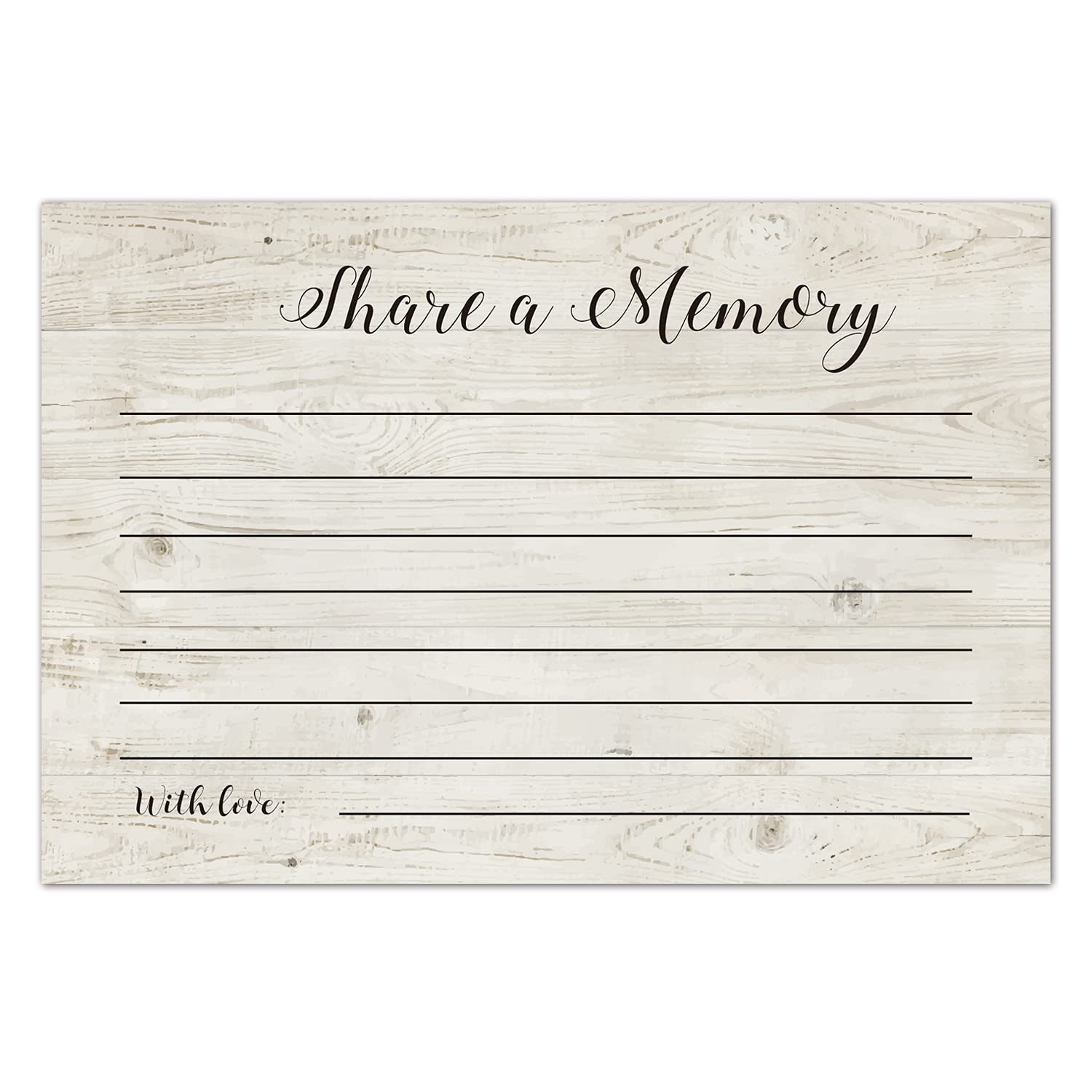 Share A Memory Cards, 50 Rustic Wood Cards and Sign for Wedding, Shower, Birthday, Celebration of Life, Funeral, Retirement, Graduation, Life Memories, Guest Book Alternative Advice Game, 4x6 Inch.