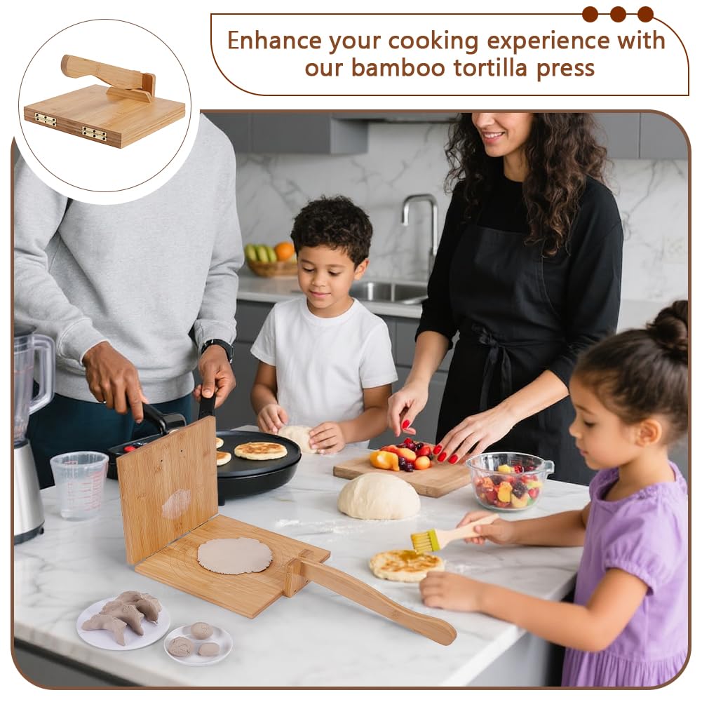 FINGERINSPIRE Presse à Tortillas 25CM Carré en Bambou Presseur Mexicain Tortillera en Bois Naturel pour Fabrication de Tortilla de Maïs Facile à Nettoyer pour Tortillas Tacos Mexicains Maison