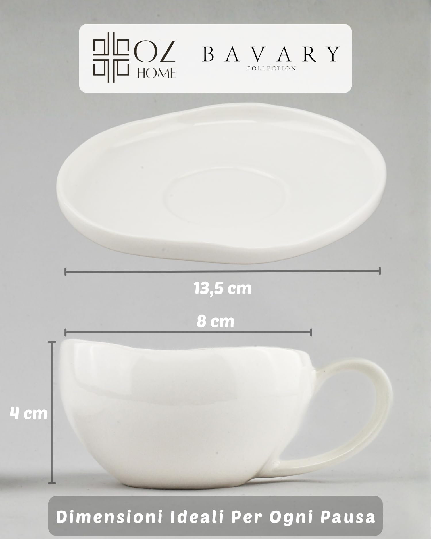 BAVARY Capital Tazzine Espresso con Piattino – Servizio Porcellana 12 Pezzi, 6 Persone –120 ml –Design ondulato moderno –Manico ovale ergonomico – Moka, Demitasse, Caffè turco – Bianco – Lavastoviglie