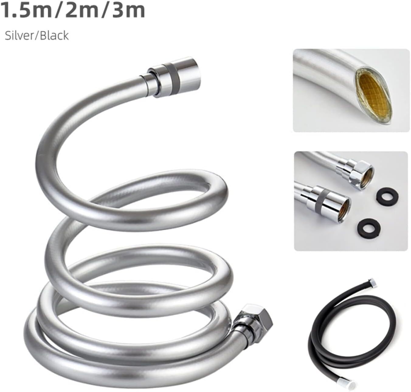 Manguera flexible de alta presión para bidé, manguera de ducha de PVC de 3/2/1,5 m para cabezales de ducha de mano, conexión duradera y a prueba de fugas para uso en el baño