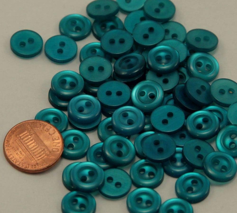 Lot of 24 Small Pearlized Teal Blue Plastic Buttons 7/16 11mm # 6522