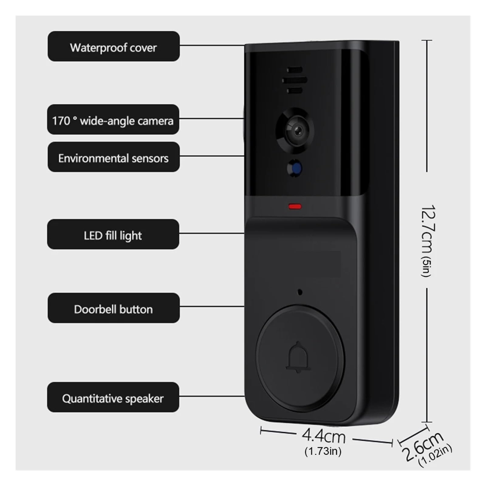 Sonnette vidéo sans Fil Wi-FI 2,4 GHz avec écran IPS de,3 Pouces, Vision Nocturne, for Appartement Familial Grand Angle