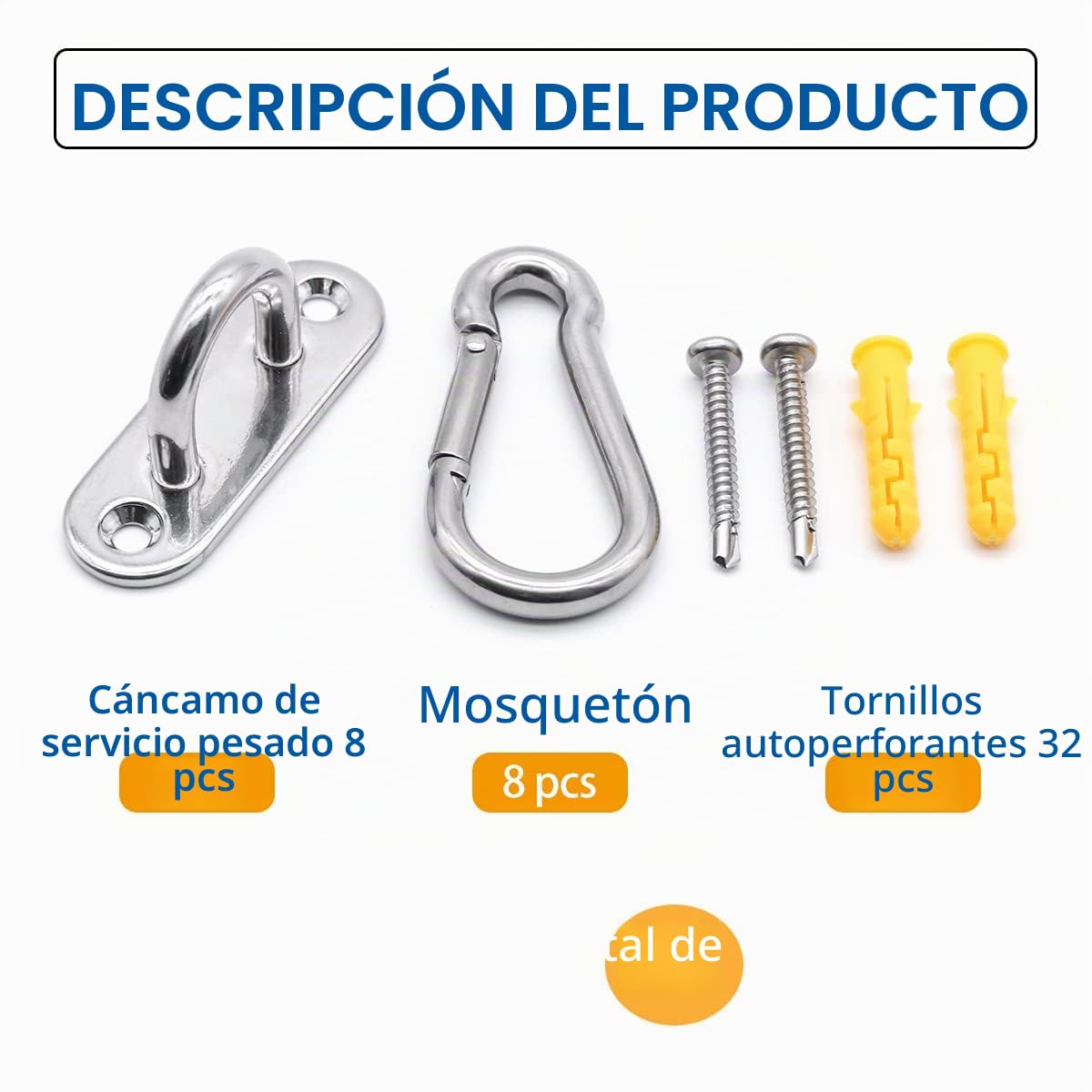 Anclaje Pared 6cm(16piezas) Ganchos de Techo, 8 Anclaje Techo y 8 Mosquetones, MgcTolBox Kit de Montaje para Toldo para Sillon Colgante, Saco Boxeo, Parking Perros Pared
