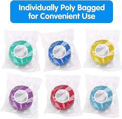 Miniatura 6 de LotFancy Envoltura autoadhesiva para vendaje, paquete de 30 unidades de 1 pulgada x 5 yardas, cinta atlética de primeros auxilios, vendaje cohesivo,