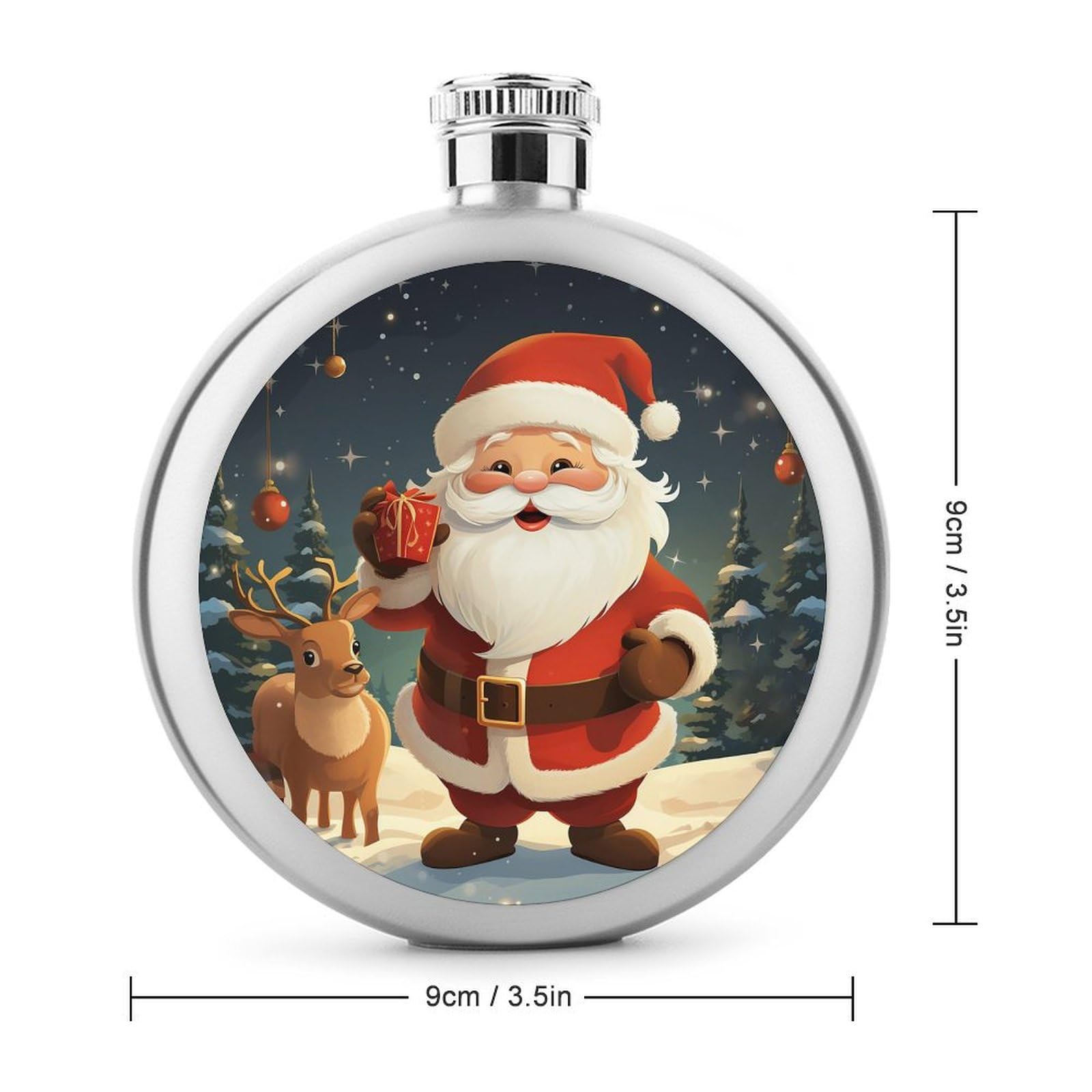 Stainless Steel Wine Bottle Liquor Container Christmas Santa Claus Print Leak Proof Hip Flask Durable for Camping Hiking Travel Festivals