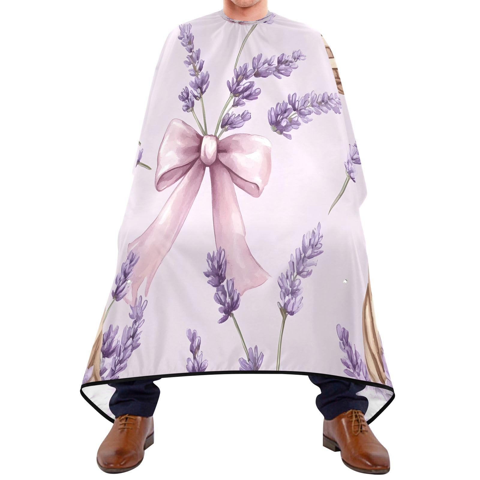 BOESI Watercolor Lavender and Bow Pattern Barber Shawl, Waterproof Haircut Shawl, Haircut Salon Apron, Shaving Bib, 55 x 65 inches