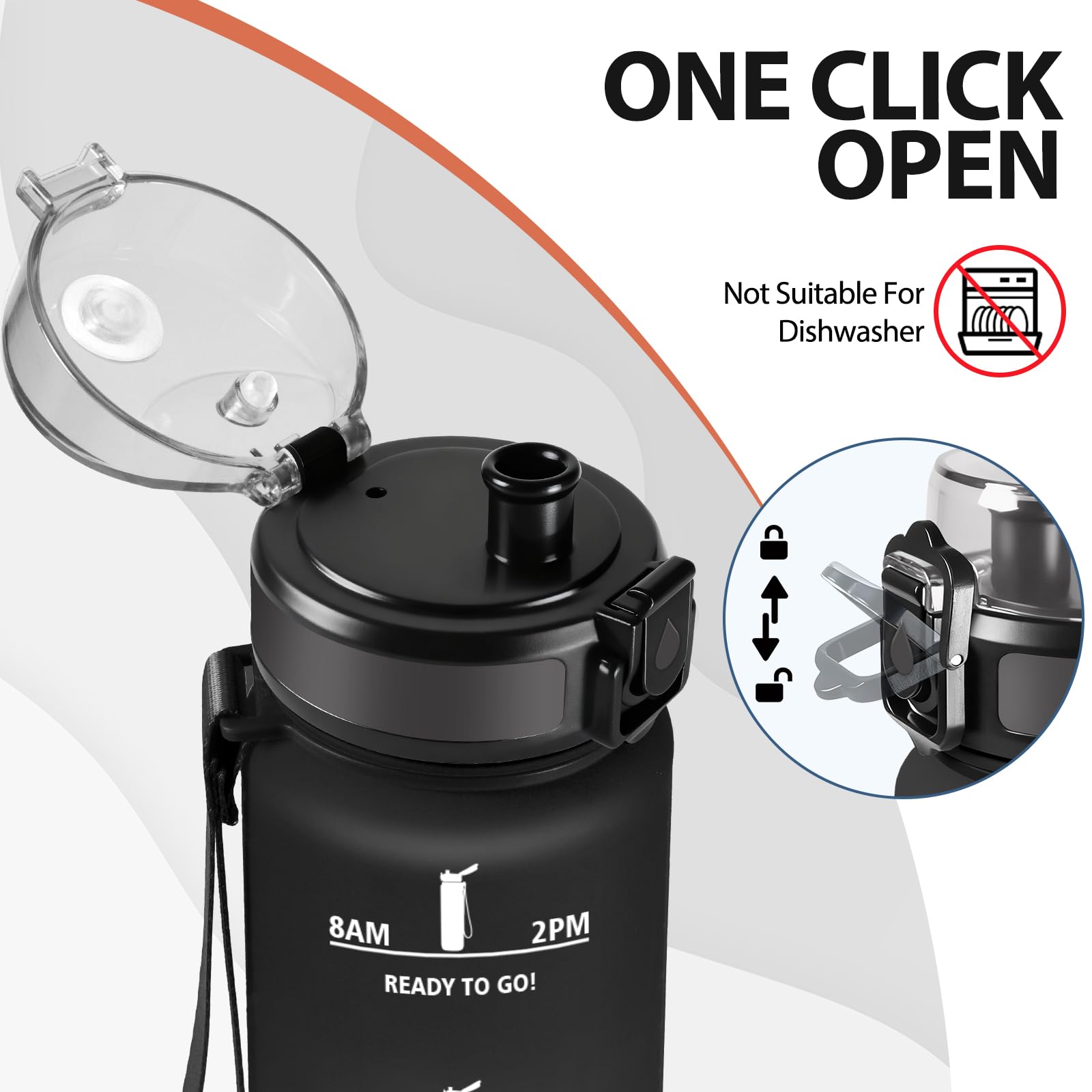 Motswedi Borraccia 1 litro,Riutilizzabile, Borraccia Motivazionale, a Prova di Perdite, Bottiglia Acqua, Senza BPA, Borracce, per Sport, Ciclismo, Palestra, Ufficio, Running, Nero Rosso