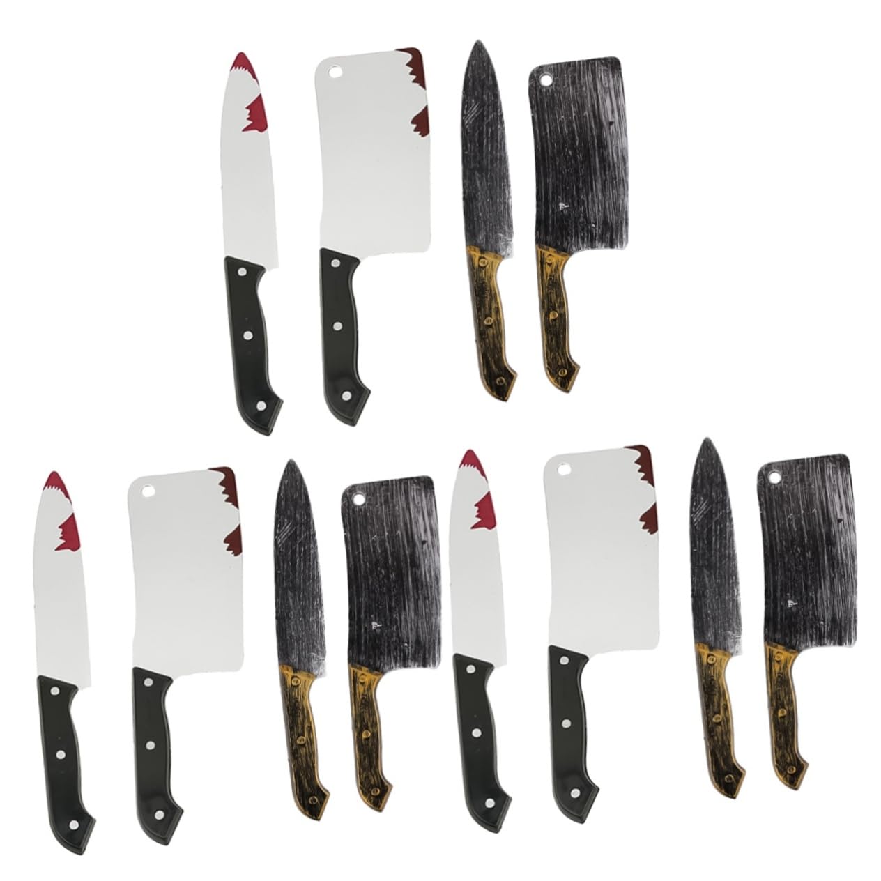 SOLUSTRE 12 Stück Teiliges Halloween Cutter Set Fake Cutter Requisiten aus Kunststoff mit Bluteffekten Gruselige Dekoration für Halloween und Festivals Spaßige Performance Requisiten