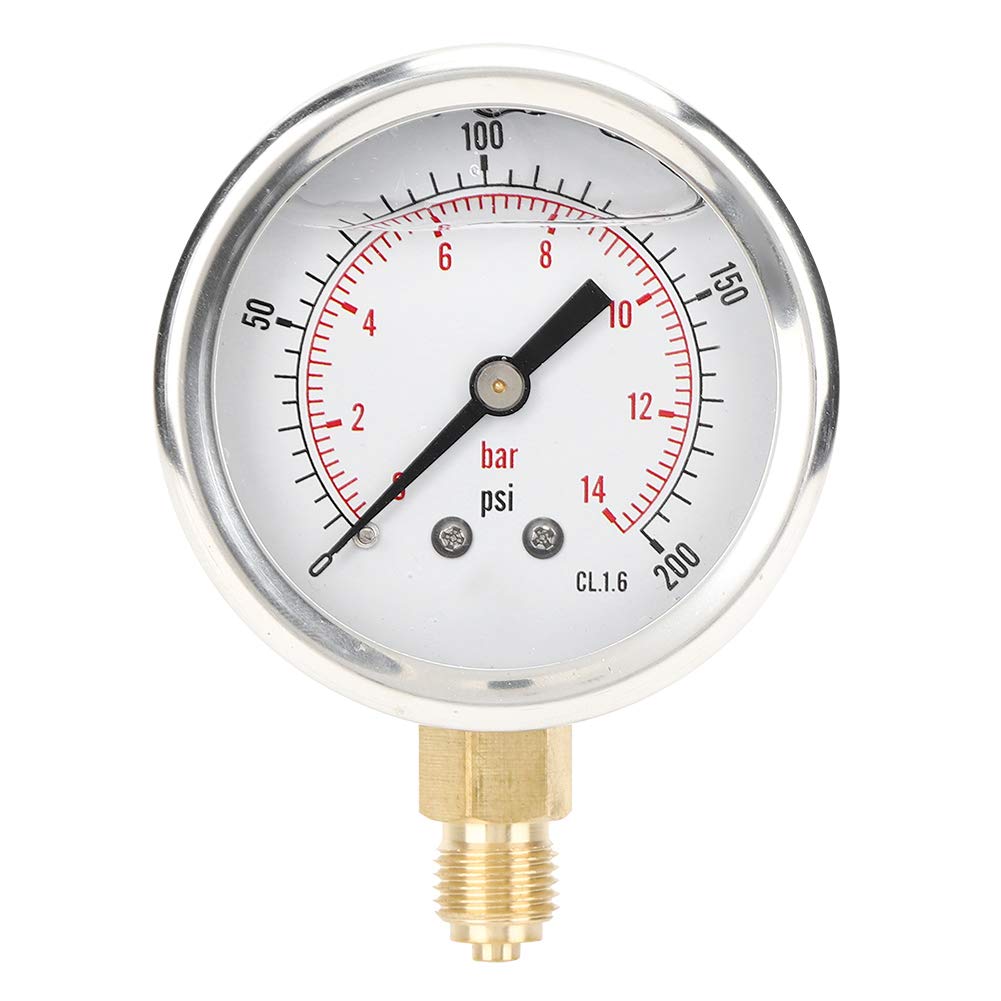 Manomètre de Pression 14 Bars 200 psi en Acier Inoxydable, Cadran Transparent, Filetage 1/4 BSP, manomètre mécanique Robuste pour Usage Industriel, Automobile et Domestique.