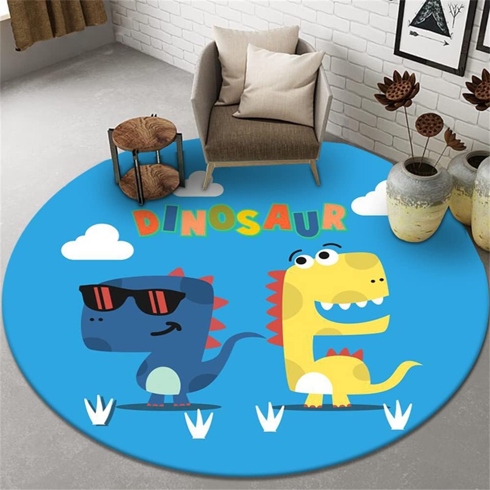 Highdi Alfombras Redondas, Tapete Redondo Antideslizante, Planeta Animal Imprimir Alfombra de Área Redonda para Salón, Sofá, Mesa de Café, Estudio, Comedor, Dormitorio Oficina (100cm,Dinosaurio)