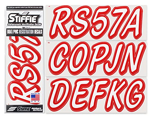 Image of Whipline Solid White /Red 3 inch Alpha-Numeric Registration Identification Numbers Stickers Decals for Boats & Personal Watercraft