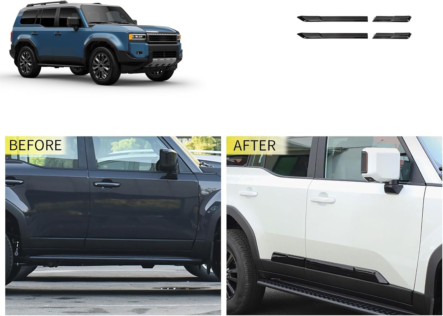 Body Side Cover Compatible with Toyota Land Cruiser Prado LC250 2024 2025 2026 Body Side Door Big Molding Trims Exterior Car Accessories ABS 4PCS(Glossy Black Style)
