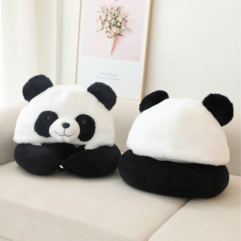 Poduszka pod kark, panda w kształcie litery U, poduszka podróżna, poduszka do biura, poduszka podróżna, przenośna poduszka w kształcie litery U, poduszka pod kark, kaptur