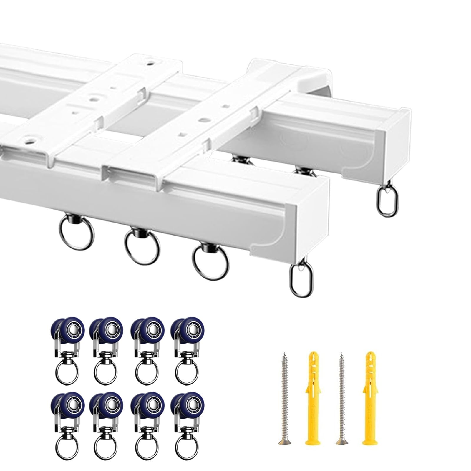 Aluminum Double Curtain Track Ceiling or Wall Mount Silent Sliding Double Drapery Rod System, Shower Curtain Track Set for Living Room, Bed Room, Closet And Sliding Door(White,420cm(13.8ft))