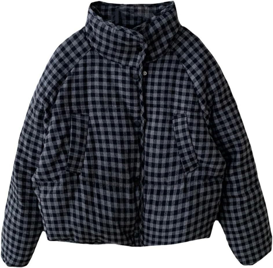 Retro A-line Plaid Short Down Jacket Women Thickened Stand-up Collar Bread Clothing Winter