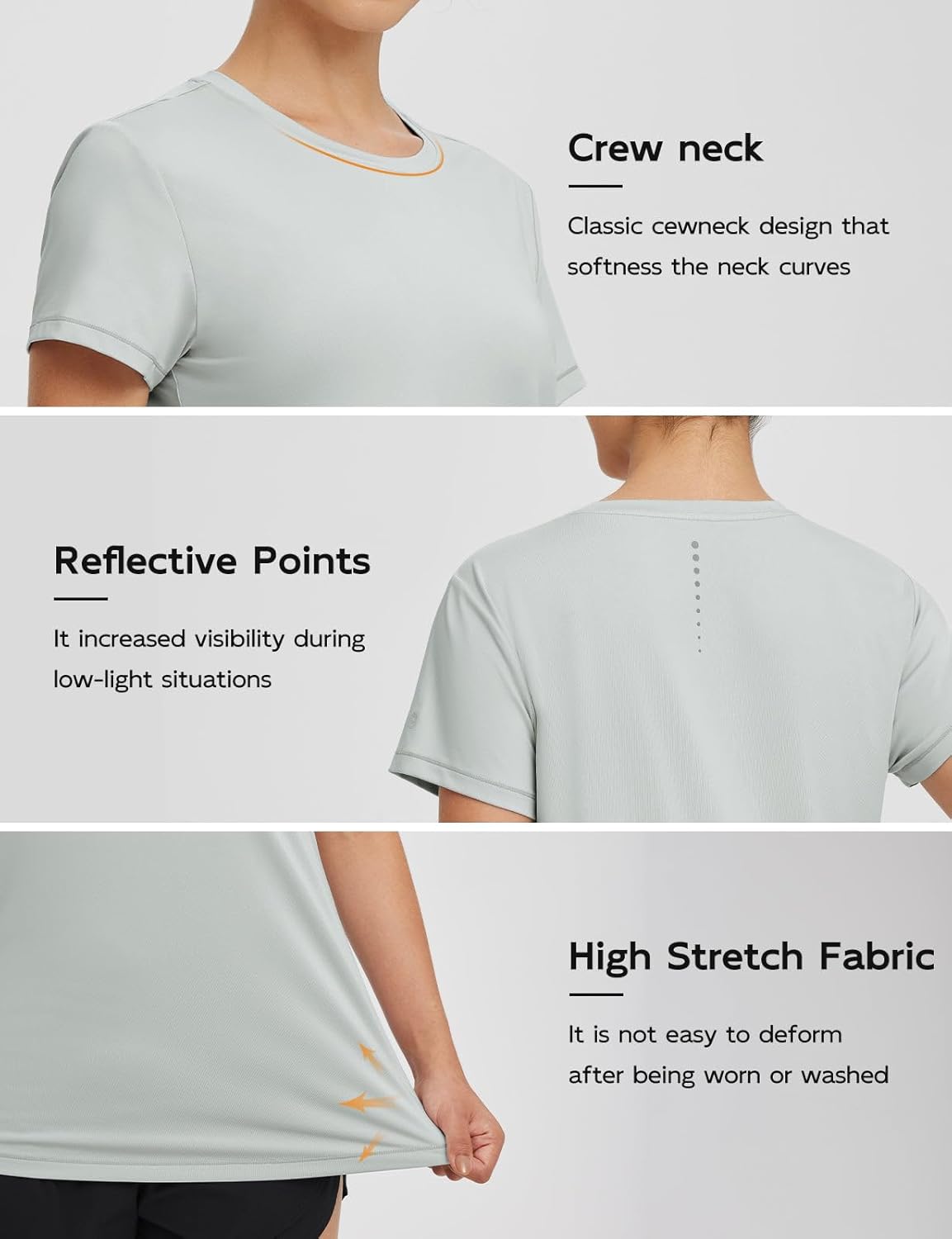 baleaf Women's Running Shirts Short Sleeve Workout Athletic Tops Moisture Wicking Quick Dry Exercise Hiking UV Sun Shirt Gray XS - Image 5