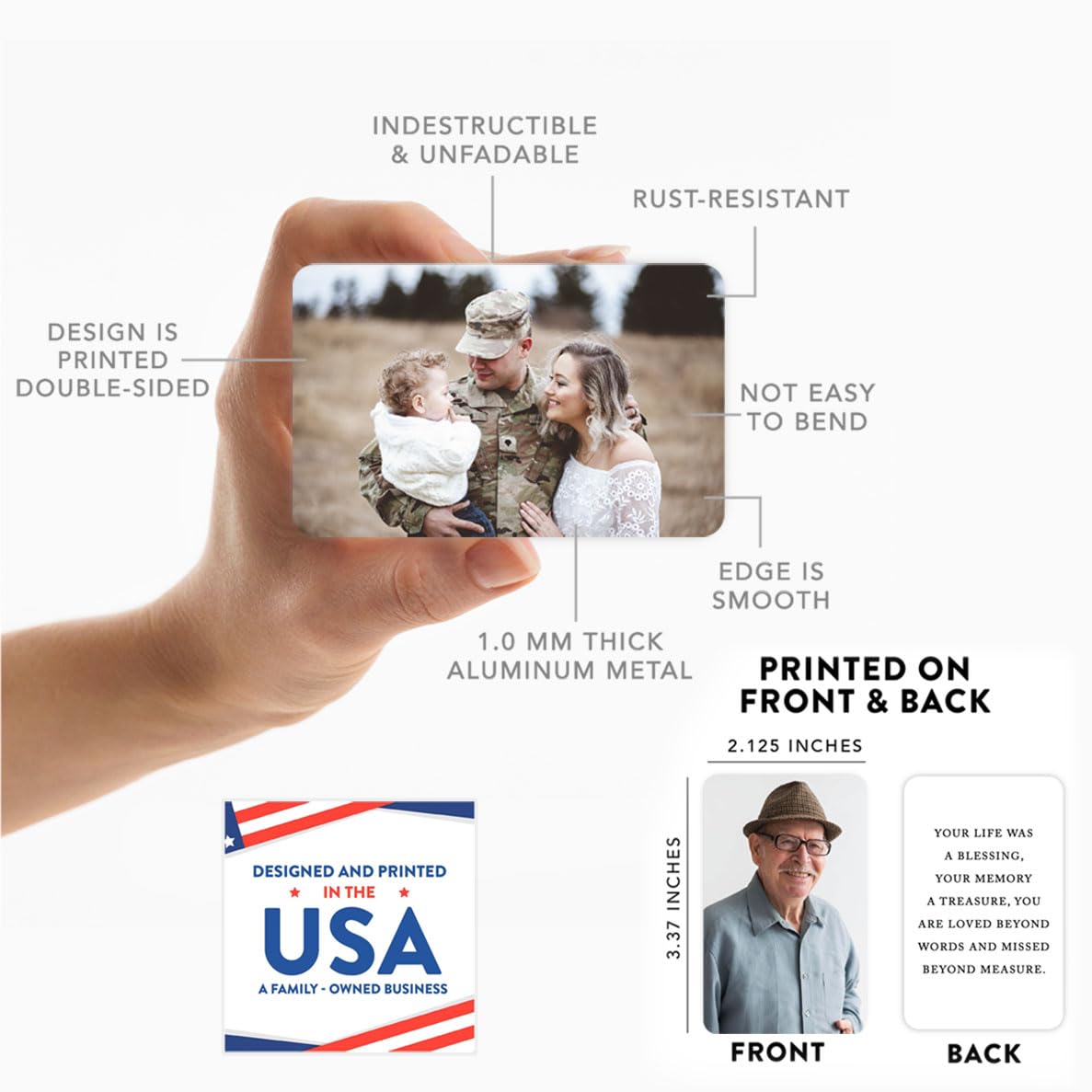Andaz Press Personalized Photo Wallet Insert with Custom Picture, Text, or Quote Message - Two Sides Metal Wallet Card, 3.37