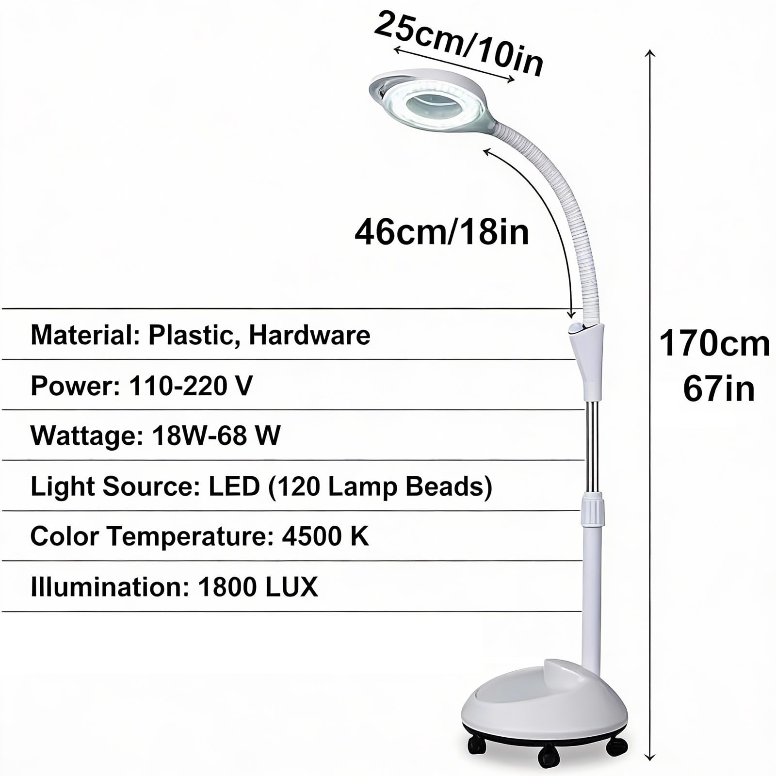 Lampa Medyczna z 8-Krotnym Powiększeniem, Bezcieniowa Lampa Chirurgiczna LED, Regulowana Jasność i Wysokość, Lampa Zabiegowa do Ginekologii i Stomatologii