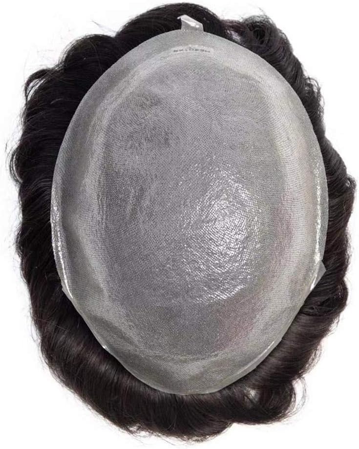 PU Skin Toupee for Men European Human Hair 10x8 inch Cap Base 0.08mm Thin Skin Single Knotted 6 inch Straight Hair 1B Off Black