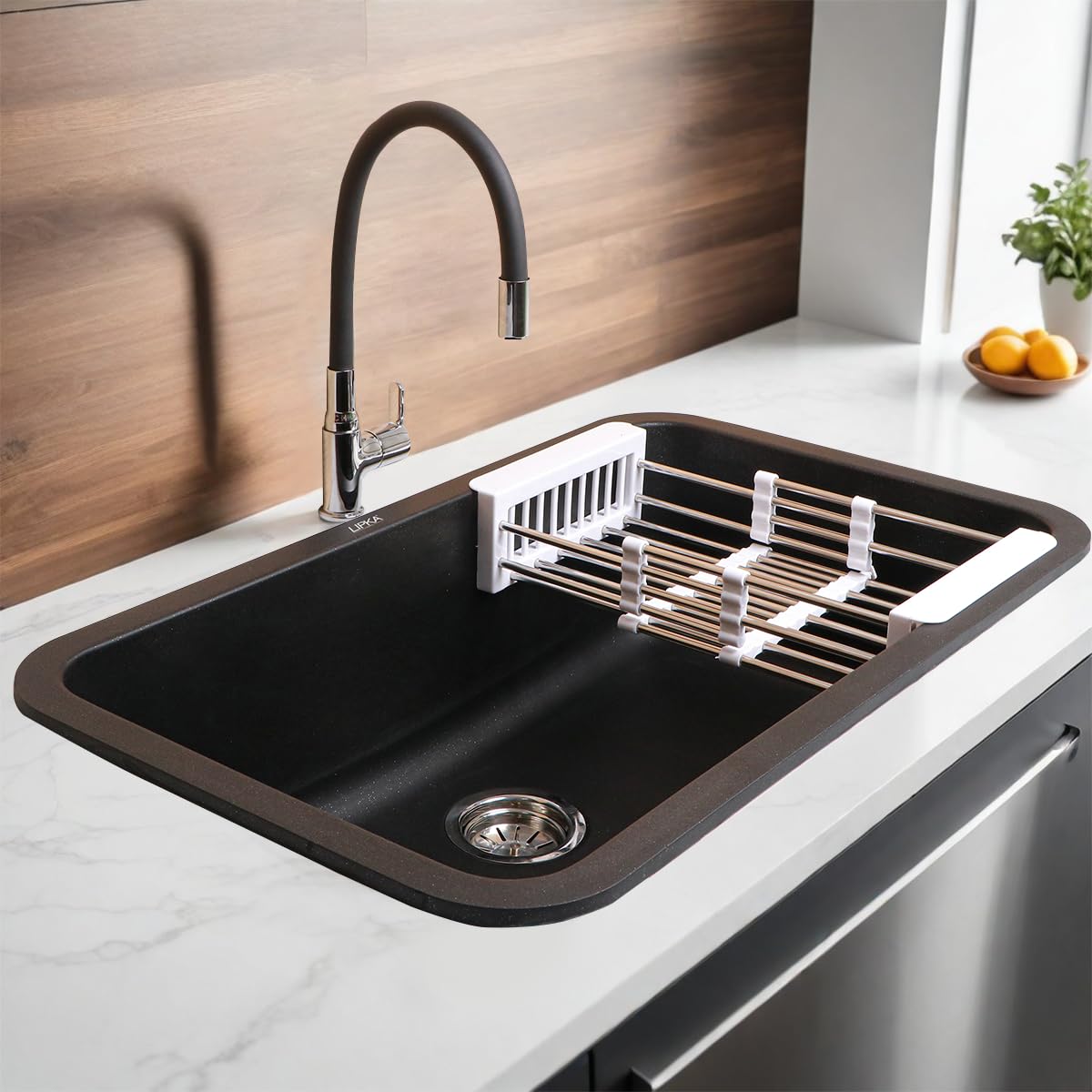 LIPKA Quartz Black Single Bowl 31 x 19 x 9 Kitchen Sink | Matte Finish | Granite Quartz Sink with Waste Pipe, Sink Coupling & Vegetable Strainer (Black) (B0C8DB5MMM) Amazon Price History, Amazon Price Tracker