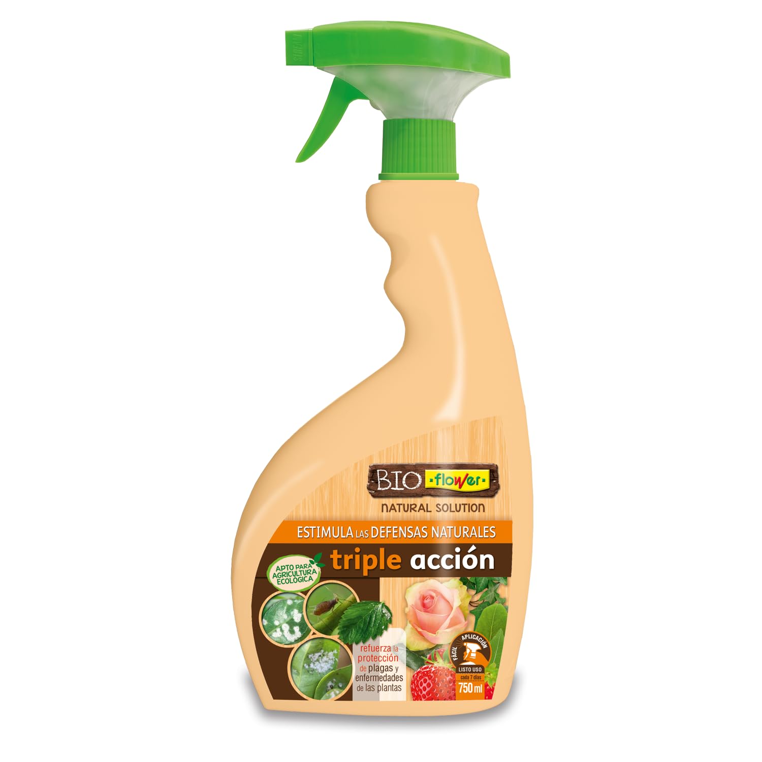 BioFlower - Triple Acción Ecológico 750 ml | Insecticida, Fungicida y Secante | Boro y Extractos Vegetales Biodegradables | Apto Agricultura Ecológica | Listo Para Usar