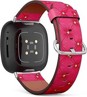 CJBROES Replacement Leather Watch Band, Compatible with Fitbit Versa 3 and Fitbit Sense of Wristband Bracelet Accessory - red Leather Upholstery Luxury