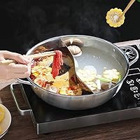 Vista 6 de BESTonZON Stainless Steel Shabu Pot Chinese Hot Pot with Lid Dual Sided Yang Hot Pot Pot with Divider Dual Sided Stockpots Induction Cooktop Gas