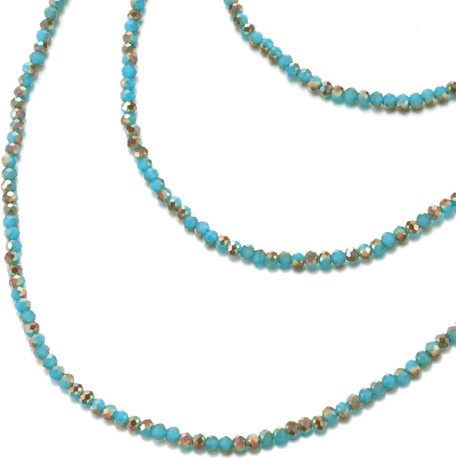 COOLSTEELANDBEYOND Bohemian Turquoise Beaded, Layered Long Necklace Faceted Crystal Beads, Statement Necklace