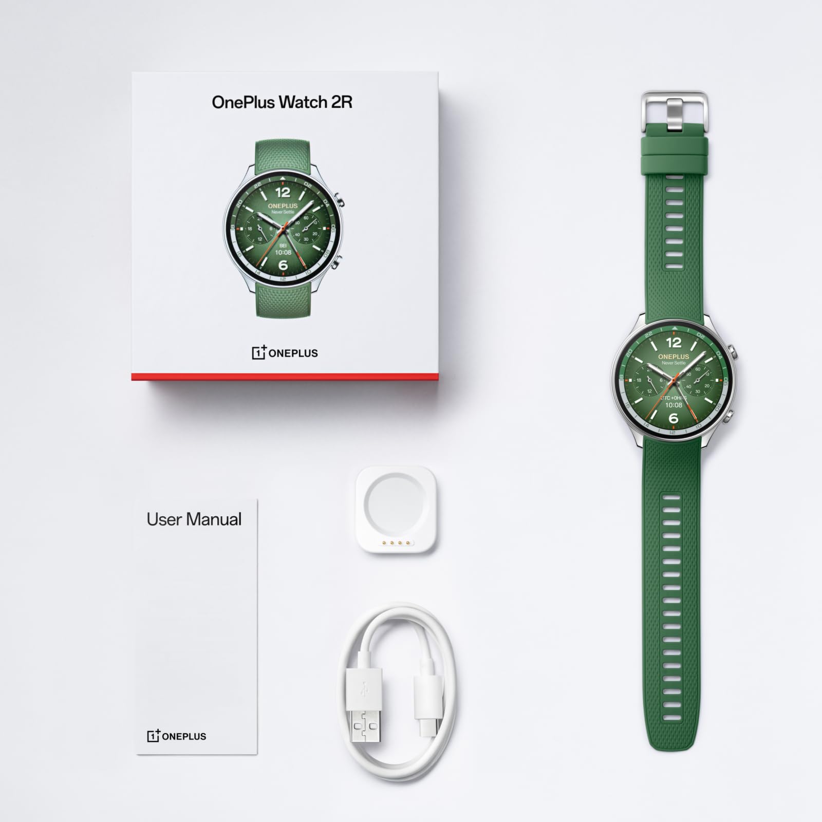 OnePlus Watch 2R, 32GB, Sleep Monitor, Heart Rate Tracking, Smartwatch with Fitness Insights, 100-Hour Battery, 1.43'', Bluetooth WiFi, Forest Green