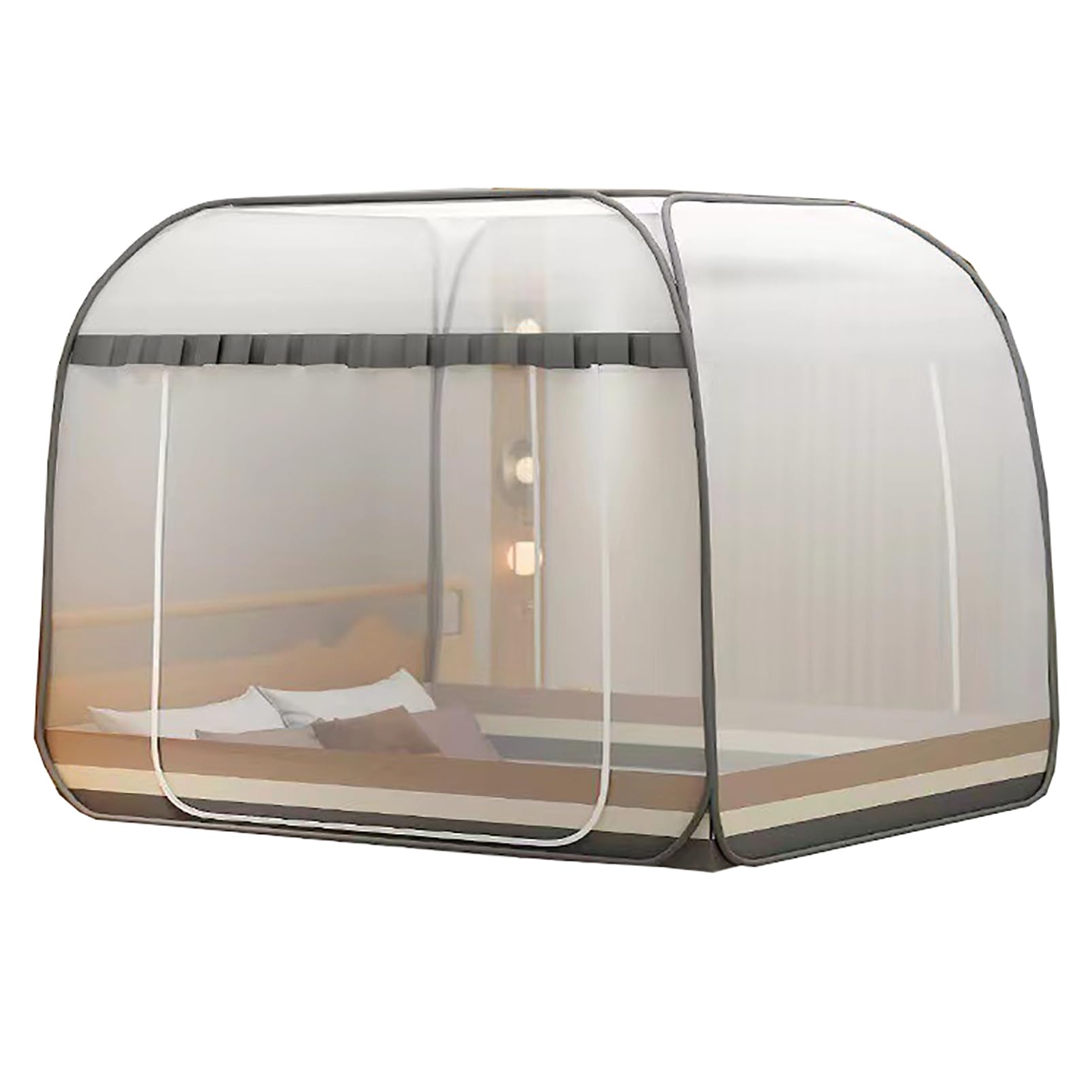 CUTTE Moustiquaire pop-up Ciel de lit d'été pliable portable Installation gratuite Bed Dream Tents Tente de couchage pour lits simples à king size, gris, 200 x 220 cm