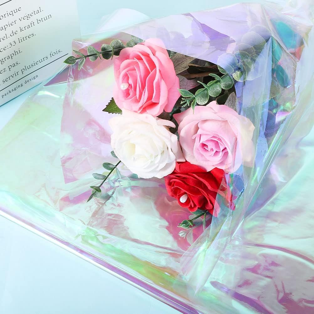Pengxiaomei 32in x 50 Ft Iridescent Cellophane Wrap for Gift Baskets Flower Wrapping Paper Holographic Cellophane Wrap Roll for Gift Floral Bouquet Wrapping : Health & Household