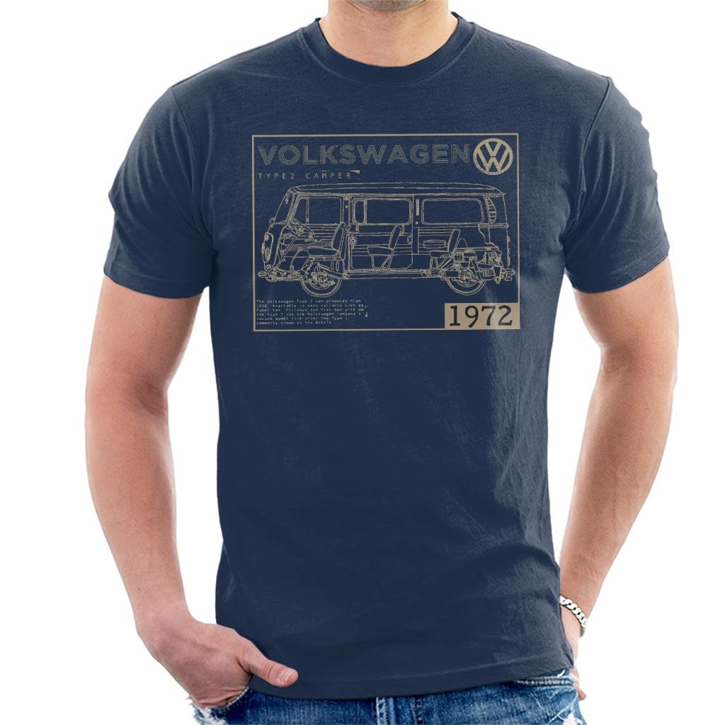 Volkswagen Type 2 Camper Plans T-Shirt - Navy - Cotton
