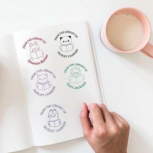 Miniatura 11 de Sello de libro, sello de libro personalizado para biblioteca, hasta 6 diseños con 5 colores de tinta (sellos de libros para niños y niñas) Sellos