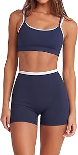 Women 2 Pieces Workout Sets Padded Spaghetti Straps Camis High Waist Biker Shorts