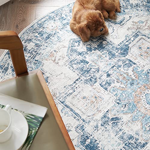 Tapete Redondo Kelda 5ft Lavable Azul Medallion miniatura 6