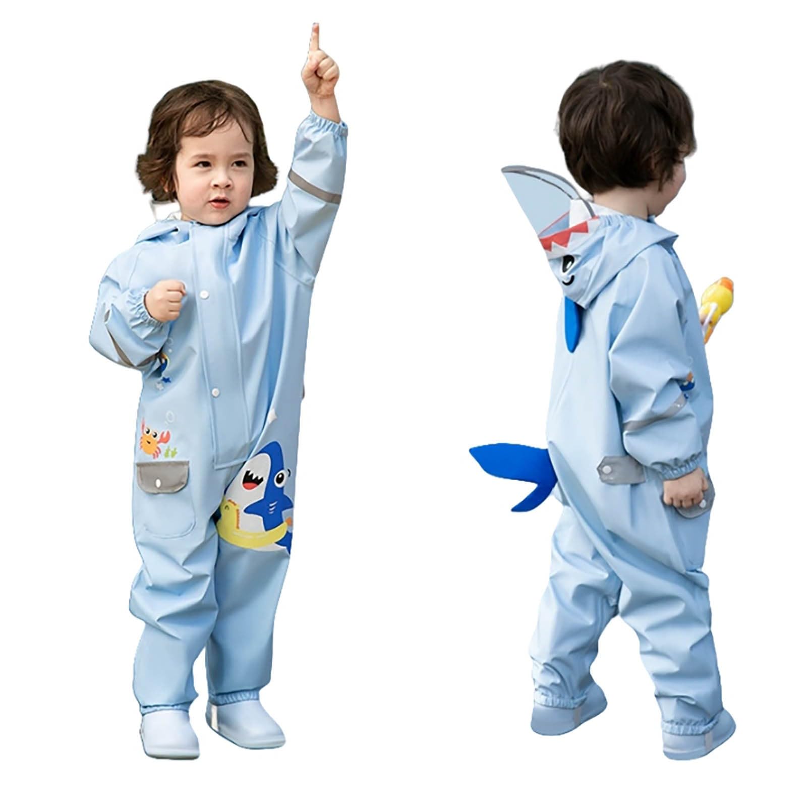 Tuta antipioggia per bambini con pantaloni impermeabili, protezione completa del corpo, con cappuccio riflettente di sicurezza per 1-8 anni