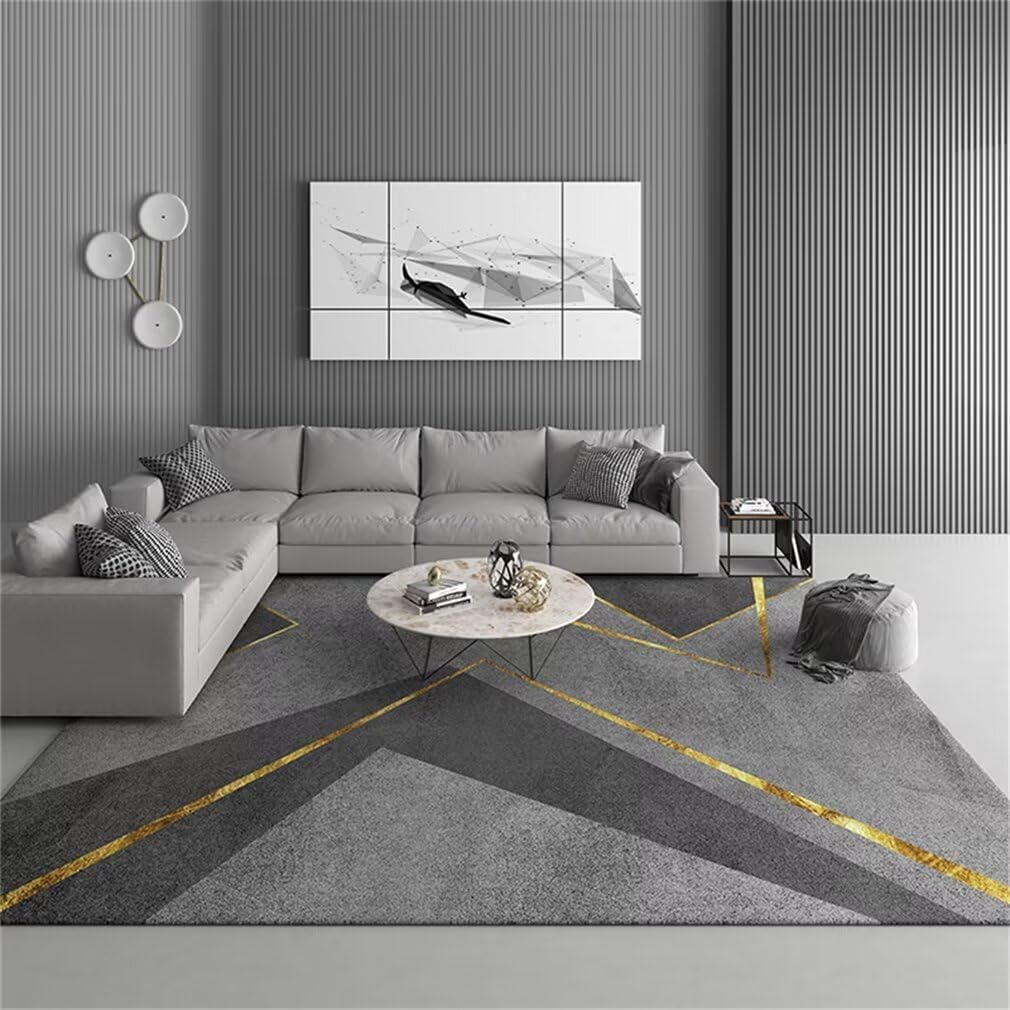 Tapis salon poil court moderne gris et lavable pour grande chambre