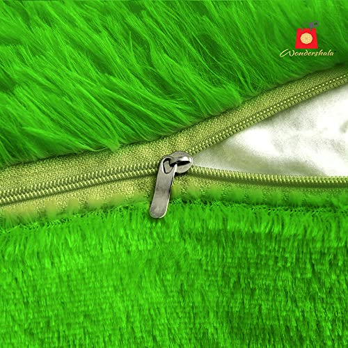 Image of Soft Fur Cushion Cover Green Cushion Covers 45cm x 45cm Set 2