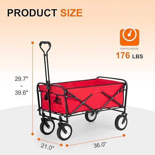 Miniatura 2 de Carro de jardín plegable con gran capacidad, carrito de utilidad portátil resistente para playa, camping, jardín, compras, color rojo