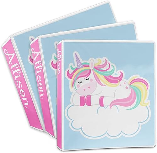 Miniatura 3 de Carpeta personalizada de 3 anillos de arcoíris y unicornios - 1 pulgada