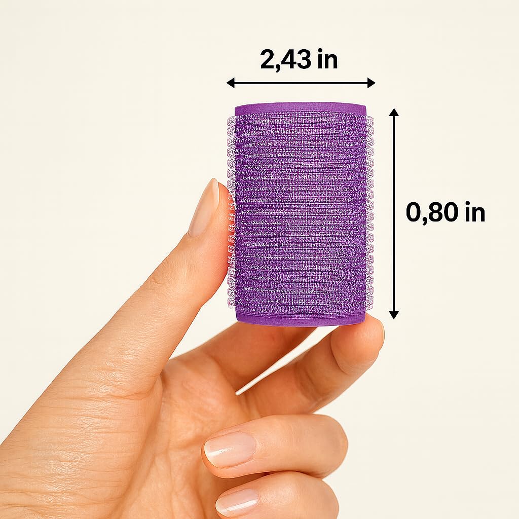 Self Grip Small Hair Rollers for Heatless Curls (0.8" x 2.43", Purple) – Plastic Curlers for Women & Girls – DIY Salon Styling for Short & Medium Hair, 24 Pack