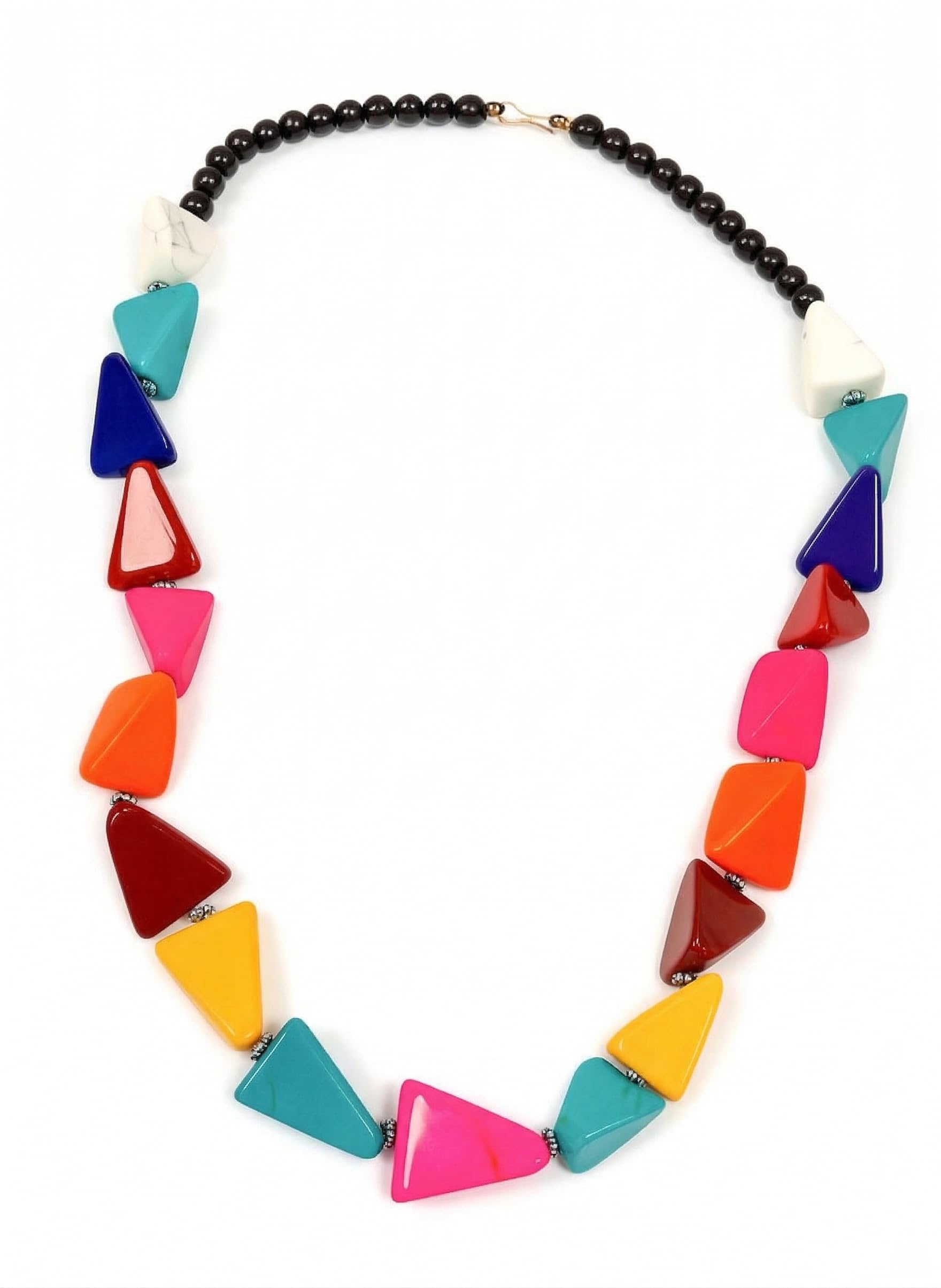 Multi-Colour Chunky Geometric Beaded Necklace, Triangle Shape, Modern Art Jewellery-image-33