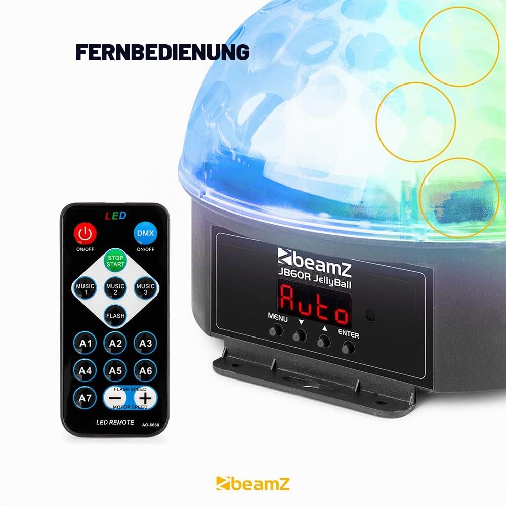 BeamZ JB60R Discokugel mit Motor und Licht – Discolicht Partylicht für Hausparty, Disco Kugel Deko, Party Lichter, Lichtorgel, Musikgesteuert, ideal für Kinderzimmer, Geburtstag und Weihnachten