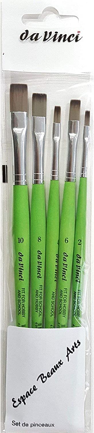 Da Vinci serie 374 pennello piatto, in fibra sintetica, verde, set 5pcs (2, 4, 6, 8, 10)