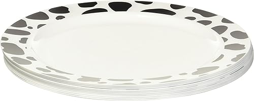 Platos redondos de plástico blanco con manchas dálmatas negras (7.5 pulgadas), paquete de 10 unidades, diseño desechable y divertido, perfecto para