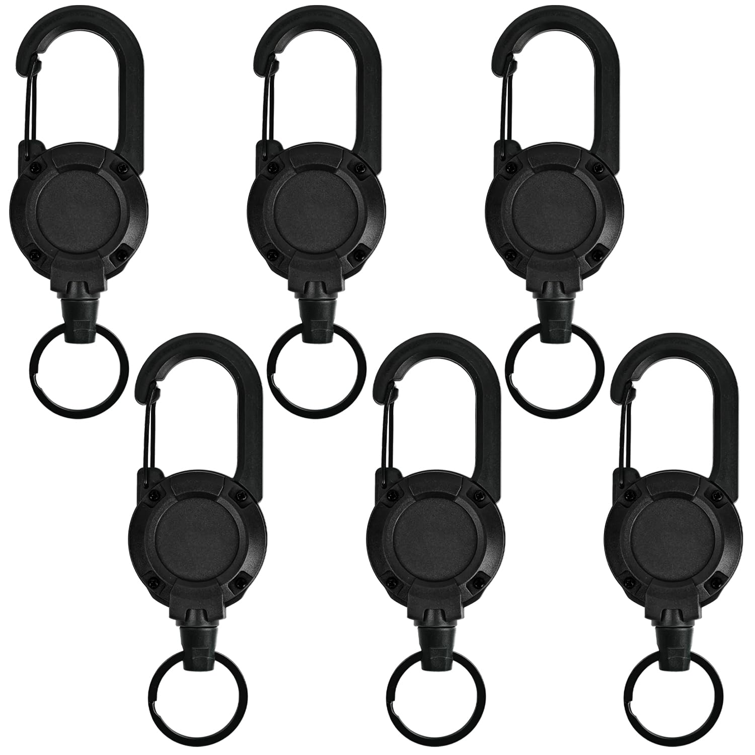 Heavy Duty Retractable Badge Reel with 25.6'' Steel Cord and Keyring, Extendable Key Lanyard for Outdoor Use(6 Packs Black)