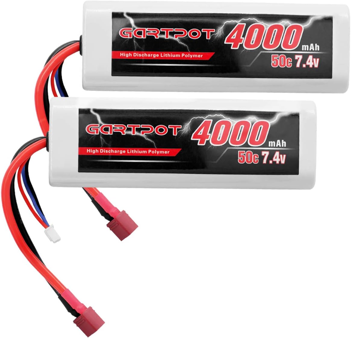 GARTPOT 7.4V 4000mAh 50C 2S RC Lipo Battery Packs Hardcase with Deans T Plug for RC Truck RC Car Losi Traxxas Slash Buggy Team Associated