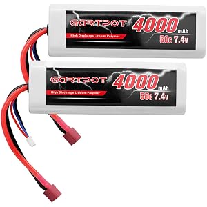 2S 4000mAh 7.4V 50C RC LiPo Battery Hardcase with T Plug for Tamiya TT01 TT02 RC Vehicles Truck Losi Slash Buggy Racing Hobby (2 Pack)