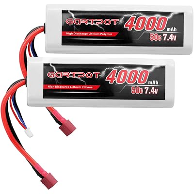 2S 4000mAh 7.4V 50C RC LiPo Battery Hardcase with T Plug for Tamiya TT01 TT02 RC Vehicles Truck Losi Slash Buggy Racing Hobby (2 Pack)